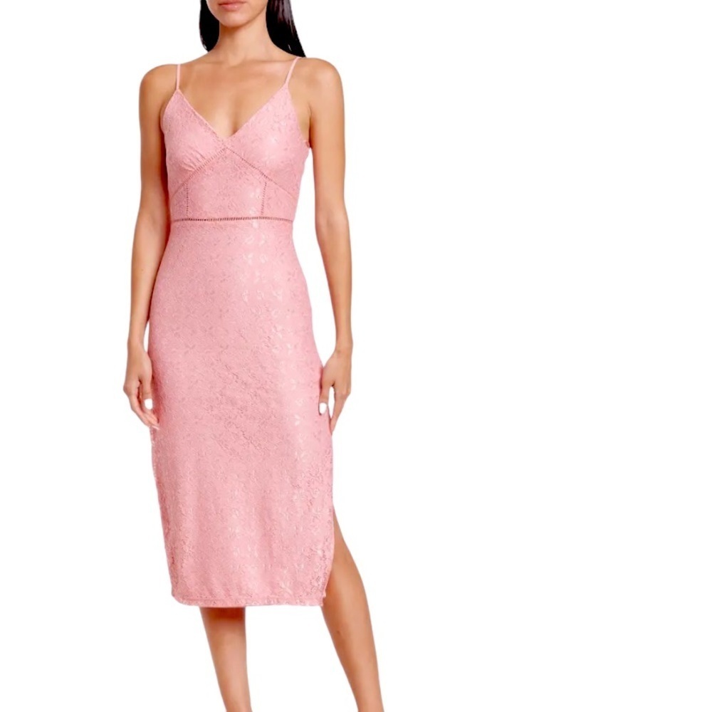 NSR Fitted Lace Midi Dress Blush Lace Sz S